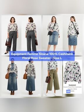 Equipment Sloan Floral 100% Cashmere Sweater Size L